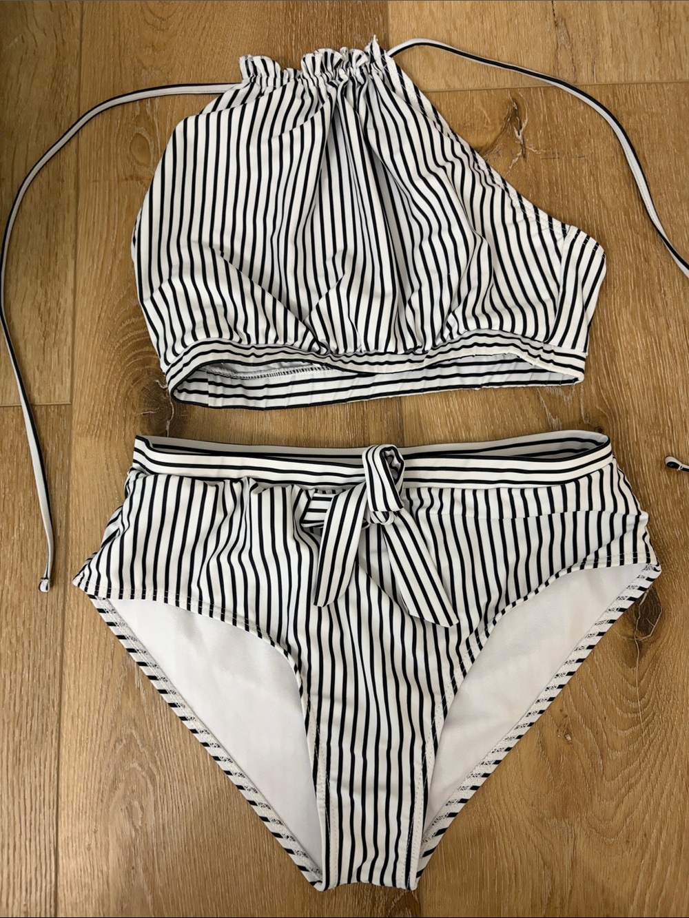 Black and White Stripe Two-Piece Bikini Set